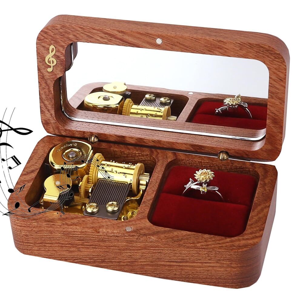 2930 Rosewood Music Box with Sunflower Ring ，Christmas Gift